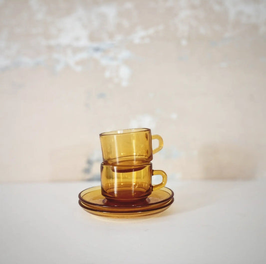 2x amber cup &amp; saucer